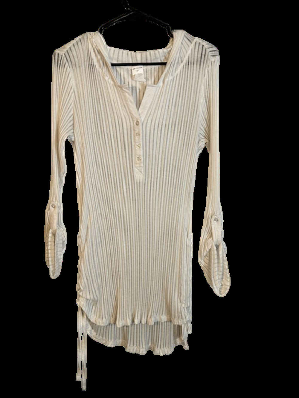 Oxide White Long sleeve Sheer Hooded Long Beach Cover Up Women Sz M
